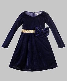 My Pink Closet Full Sleeves Big Bow Applique Velvet Dress - Navy Blue My Pink Closet Full Sleeves Big Bow Applique Velvet Dress - Navy Blue