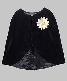 My Pink Closet Full Sleeves Flower Detailed Velvet Poncho - Black My Pink Closet Full Sleeves Flower Detailed Velvet Poncho - Black