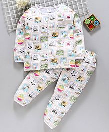 ToffyHouse Full Sleeves Night Suit Multi Print - Off White ToffyHouse Full Sleeves Night Suit Multi Print - Off White