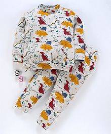 Hugsntugs Dino Print Full Sleeves Sweatshirt With Bottom - Grey Hugsntugs Dino Print Full Sleeves Sweatshirt With Bottom - Grey