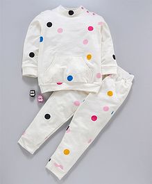 Hugsntugs Multi Polka Dot Print Sweatshirt With Bottom - White Hugsntugs Multi Polka Dot Print Sweatshirt With Bottom - White