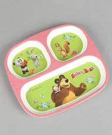Masha and the Bear 3 Partition Plate - Green Pink