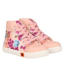 Buckled Up Flower Lace Up Ankle Shoes - Peach Buckled Up Flower Lace Up Ankle Shoes - Peach