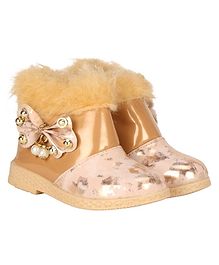 Buckled Up Bow Attached Glossy Boots - Brown Buckled Up Bow Attached Glossy Boots - Brown