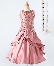 Dhyana Fashions Glitter & Sequence Flower Decorated Frill Sleeveless Gown - Pink Dhyana Fashions Glitter & Sequence Flower Decorated Frill Sleeveless Gown - Pink