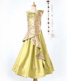Dhyana Fashions Glitter Net Panel Fit & Flared Sleeveless Gown - Golden Dhyana Fashions Glitter Net Panel Fit & Flared Sleeveless Gown - Golden