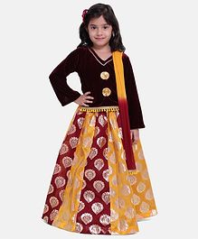 BownBee Full Sleeves Choli With Foil Print Lehenga & Dupatta Set - Maroon BownBee Full Sleeves Choli With Foil Print Lehenga & Dupatta Set - Maroon