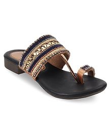 Kittens Shoes Pearl Embellished Kolhapuri - Blue & Black Kittens Shoes Pearl Embellished Kolhapuri - Blue & Black