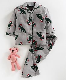 Enfance Core All Over Dinosaur Printed Full Sleeves Night Suit - Grey Enfance Core All Over Dinosaur Printed Full Sleeves Night Suit - Grey