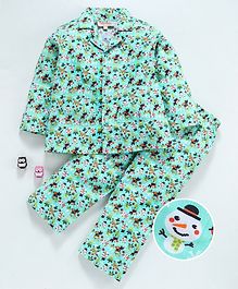 Hugsntugs Snowman & Reindeer Print Full Sleeves Night Suit - Sea Green Hugsntugs Snowman & Reindeer Print Full Sleeves Night Suit - Sea Green