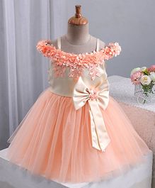 Bluebell Sleeveless Frock Floral Embellished & Bow Motif - Peach Bluebell Sleeveless Frock Floral Embellished & Bow Motif - Peach
