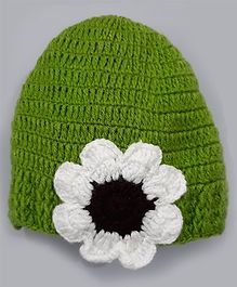 Knitting By Love Flower Pattern Crochet Cap - Green Knitting By Love Flower Pattern Crochet Cap - Green