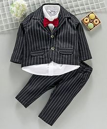 ToffyHouse Full Sleeves 4 Pieces Striped Party Suit - Black ToffyHouse Full Sleeves 4 Pieces Striped Party Suit - Black