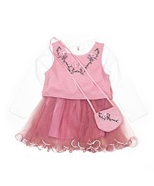 Pikaboo Sleeveless Bird Embroidered Lettuce Trim Dress With Bag - Pink Pikaboo Sleeveless Bird Embroidered Lettuce Trim Dress With Bag - Pink