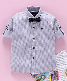 Jash Kids Full Sleeves Cotton Dotted Party Wear Shirt With Bow - Light Grey Jash Kids Full Sleeves Cotton Dotted Party Wear Shirt With Bow - Light Grey
