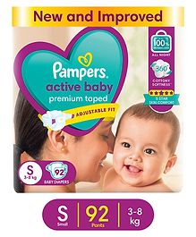 Pampers Active Baby Taped Diapers, Small size diapers, (SM) 92 count, taped style custom fit