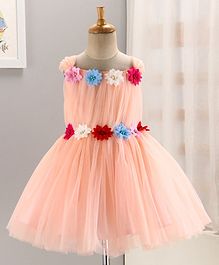Enfance Flower Embellished Sleeveless Tutu Flared Dress - Peach Enfance Flower Embellished Sleeveless Tutu Flared Dress - Peach