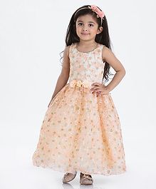Enfance Flower Embroidered Sleeveless Tulle Flared Gown - Peach Enfance Flower Embroidered Sleeveless Tulle Flared Gown - Peach