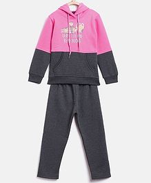 Nins Moda Tea Pot & Books Print Full Sleeves Hoodie With Bottom - Pink Nins Moda Tea Pot & Books Print Full Sleeves Hoodie With Bottom - Pink