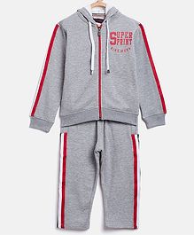 Nins Moda Super Sprint Print Full Sleeves Hooded Jacket With Bottom - Grey Nins Moda Super Sprint Print Full Sleeves Hooded Jacket With Bottom - Grey