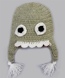 Knitting By Love Monster Face Hand Knitted Cap - Green Knitting By Love Monster Face Hand Knitted Cap - Green