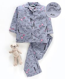 Enfance Core Be Happy Everyday Cat Print Full Sleeves Night Suit - Grey Enfance Core Be Happy Everyday Cat Print Full Sleeves Night Suit - Grey