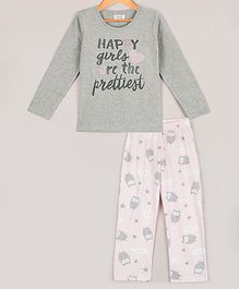 Sheer Love Happy Girls Are The Prettiest Printed Full Sleeves Night Suit - Grey Sheer Love Happy Girls Are The Prettiest Printed Full Sleeves Night Suit - Grey