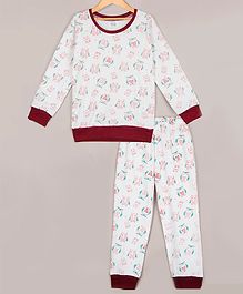 Sheer Love Sleepwear All Over Owls Printed Full Sleeves Night Suit - Multicolor Sheer Love Sleepwear All Over Owls Printed Full Sleeves Night Suit - Multicolor