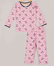Sheer Love Sleepwear All Over Dog Bones Printed Full Sleeves Night Suit - Pink Sheer Love Sleepwear All Over Dog Bones Printed Full Sleeves Night Suit - Pink
