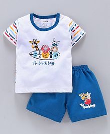 Cucumber Half Sleeves Tee & Shorts Animal Print - Blue White Cucumber Half Sleeves Tee & Shorts Animal Print - Blue White