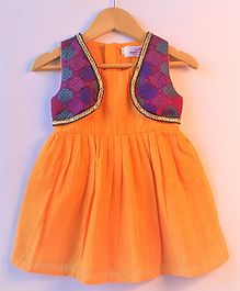 Many frocks & Sleeveless Dress With Attached Printed Jacket - Mustard & Purple Many frocks & Sleeveless Dress With Attached Printed Jacket - Mustard & Purple