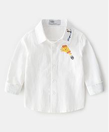 Pre Order - Awabox Cartoon Embroidery Detailing Full Sleeves Shirt - White Pre Order - Awabox Cartoon Embroidery Detailing Full Sleeves Shirt - White