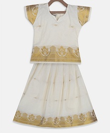 BownBee Cap Sleeves Pavda Pattu Lehenga - White BownBee Cap Sleeves Pavda Pattu Lehenga - White