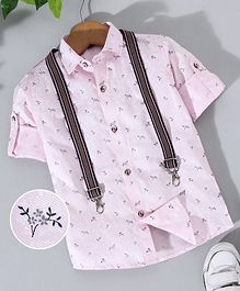 Robo Fry Full Sleeves Printed Shirt With Suspenders - Pink Robo Fry Full Sleeves Printed Shirt With Suspenders - Pink