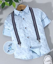 Robo Fry Full Sleeves Printed Shirt With Suspenders - Blue Robo Fry Full Sleeves Printed Shirt With Suspenders - Blue