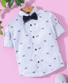 Robo Fry Full Sleeves Bear Printed Shirt with Bow - Light Blue Robo Fry Full Sleeves Bear Printed Shirt with Bow - Light Blue
