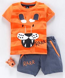 Jb Club Tiger Printed Half Sleeves Tee & Shorts Set - Orange Jb Club Tiger Printed Half Sleeves Tee & Shorts Set - Orange