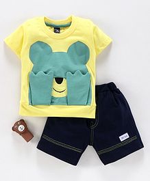 Jb Club Bear Patch Detailed Half Sleeves Tee & Shorts Set - Yellow Jb Club Bear Patch Detailed Half Sleeves Tee & Shorts Set - Yellow