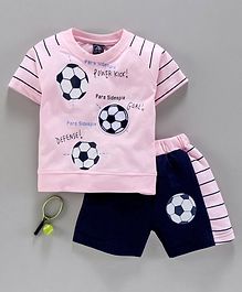 Jb Club Football Print Detailing Half Sleeves Tee & Shorts Set - Light Pink Jb Club Football Print Detailing Half Sleeves Tee & Shorts Set - Light Pink