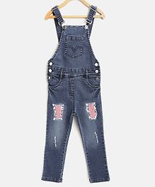 StyleStone Full Length Check Detailed Dungaree - Blue StyleStone Full Length Check Detailed Dungaree - Blue
