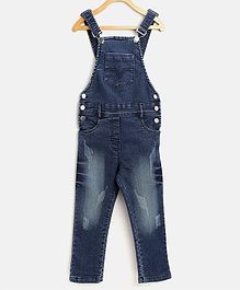 StyleStone Full Length Scratch Style Distressed Dungaree - Blue StyleStone Full Length Scratch Style Distressed Dungaree - Blue