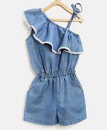 StyleStone Sleeveless Lace Flap One Shoulder Jumpsuit - Blue StyleStone Sleeveless Lace Flap One Shoulder Jumpsuit - Blue