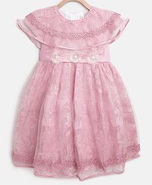 StyleStone Short Sleeves Floral Lace Work Pearl Detailed Dress - Pink StyleStone Short Sleeves Floral Lace Work Pearl Detailed Dress - Pink