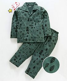 Doreme Full Sleeves Night Suit Multi Print - Olive Green Doreme Full Sleeves Night Suit Multi Print - Olive Green
