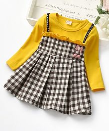 Pre Order - Awabox Checkered Full Sleeves Box Pleated Dress - Yellow Pre Order - Awabox Checkered Full Sleeves Box Pleated Dress - Yellow