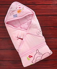 Mee Mee Shearling Hooded Wrapper Musical Cat Patch - Pink