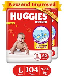 Huggies New Dry Diapers Large - 104 Pieces
