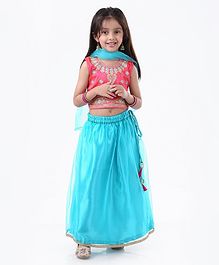 Ridokidz Floral Embroidered Sleeveless Choli With Lehenga & Dupatta - Pink Ridokidz Floral Embroidered Sleeveless Choli With Lehenga & Dupatta - Pink