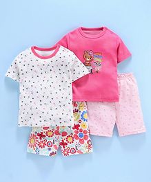 Kidi Wav Set of 2 Flowers Printed Half Sleeves T-Shirt & Shorts Set - Pink & White Kidi Wav Set of 2 Flowers Printed Half Sleeves T-Shirt & Shorts Set - Pink & White