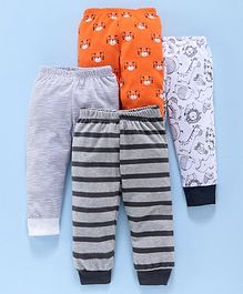 Kidi Wav Pack Of 4 Tiger Printed Full Length Pyjamas - Orange Grey & White Kidi Wav Pack Of 4 Tiger Printed Full Length Pyjamas - Orange Grey & White